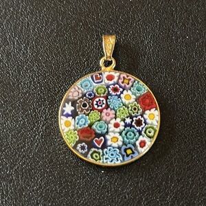 AMV MURANO Glass Millefiori Flowers Gold-tone Pendant